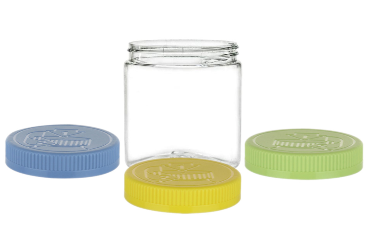 8 oz. Clear Round Single Wall 70-400 PET Plastic Jar-CRC Colored Lid 35% OFF